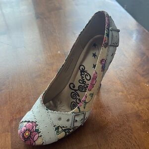 Naughty Monkey Beige Floral Heels with Buckle